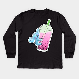 Blue Koala Loves Bubble Tea Kids Long Sleeve T-Shirt